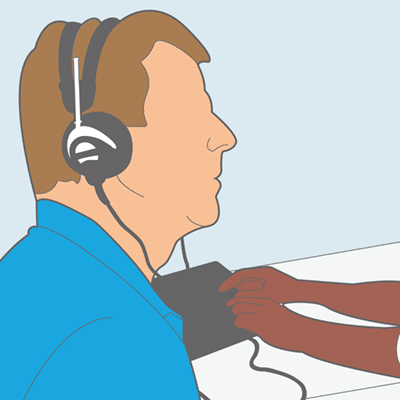 Person taking in-person hearing test illustration