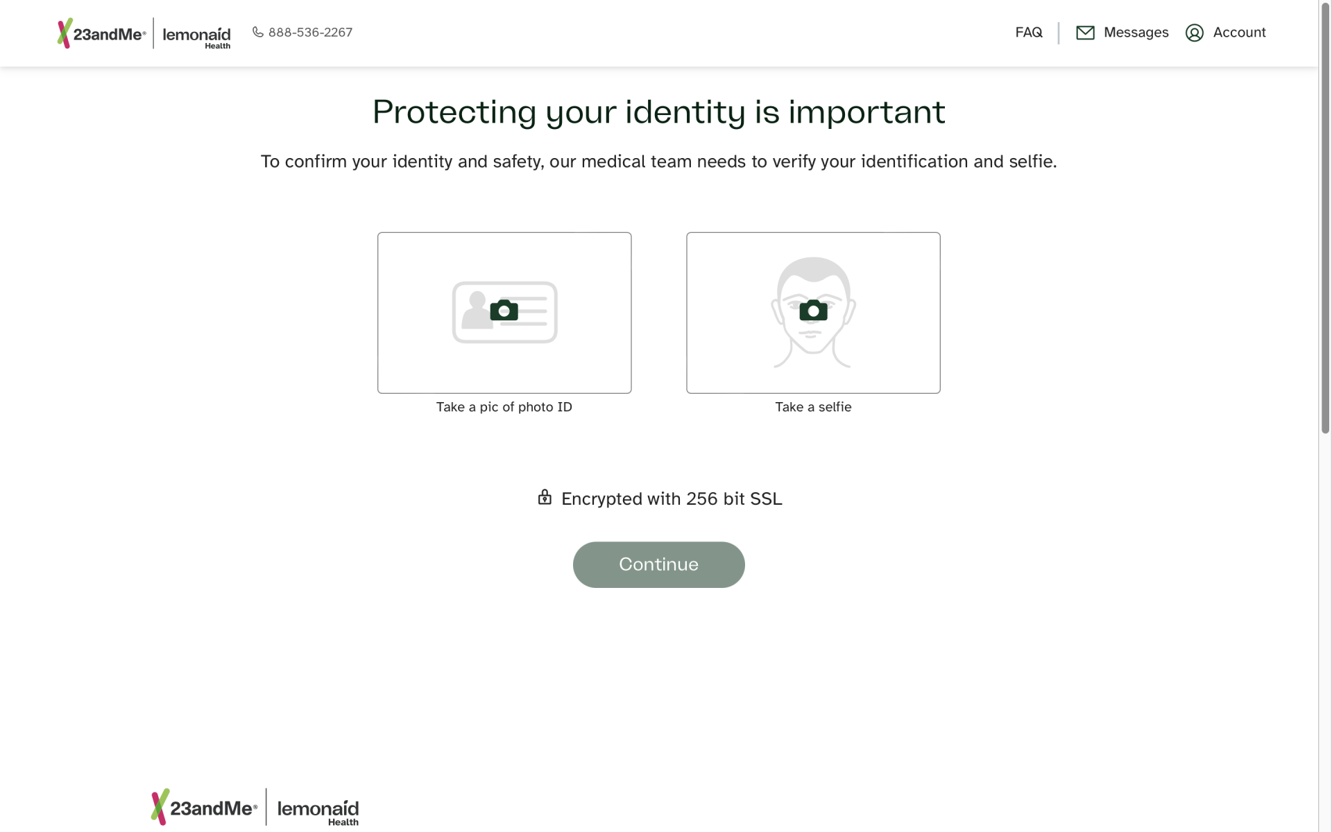 Screenshot of Lemonaid Health proof of identity requirements on the new-patient intake form with instructions for uploading a legal photo ID and a live selfie picture