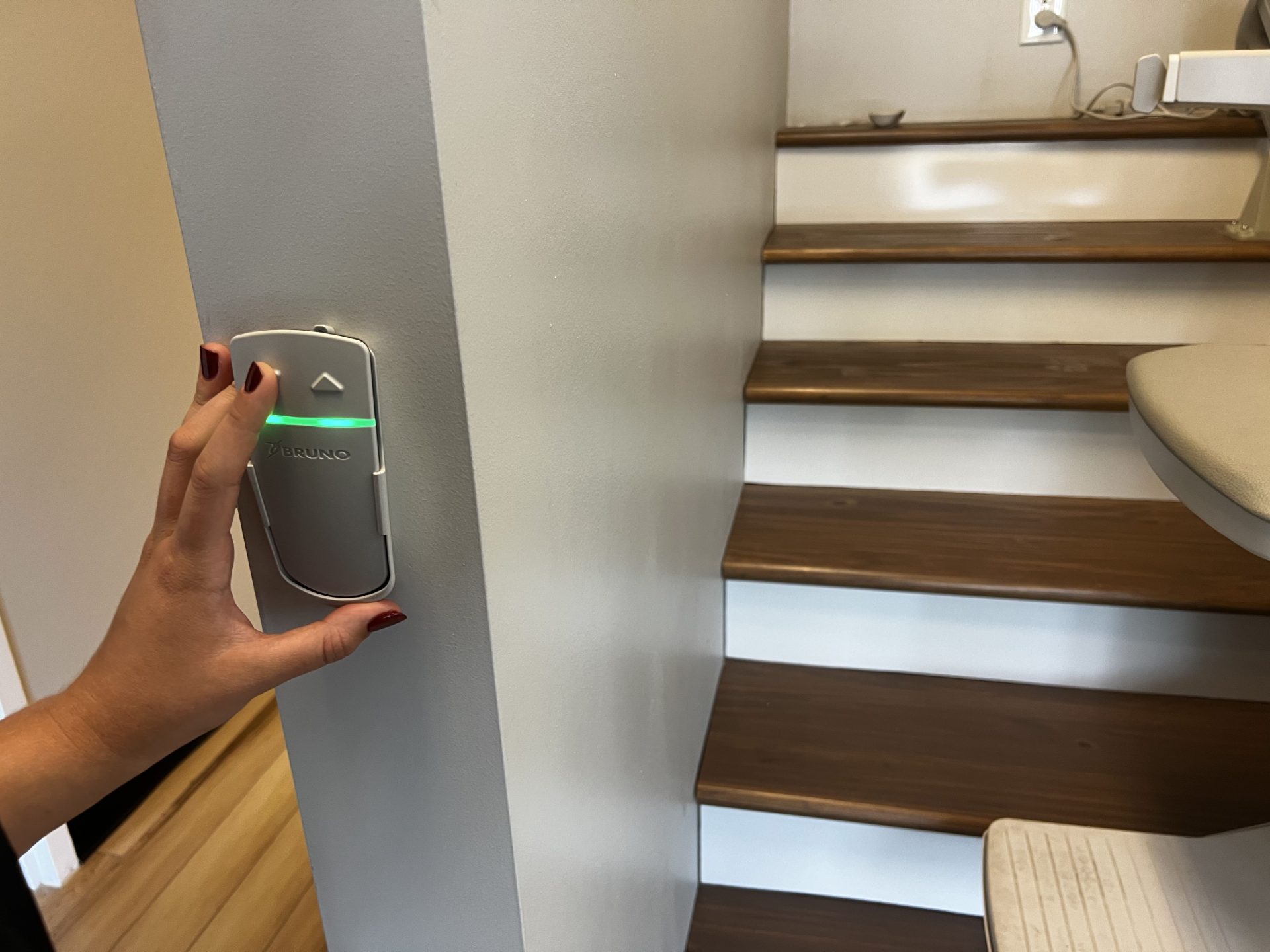 One of our testers used the call remote at the bottom of the stairs, which is stored on the wall.